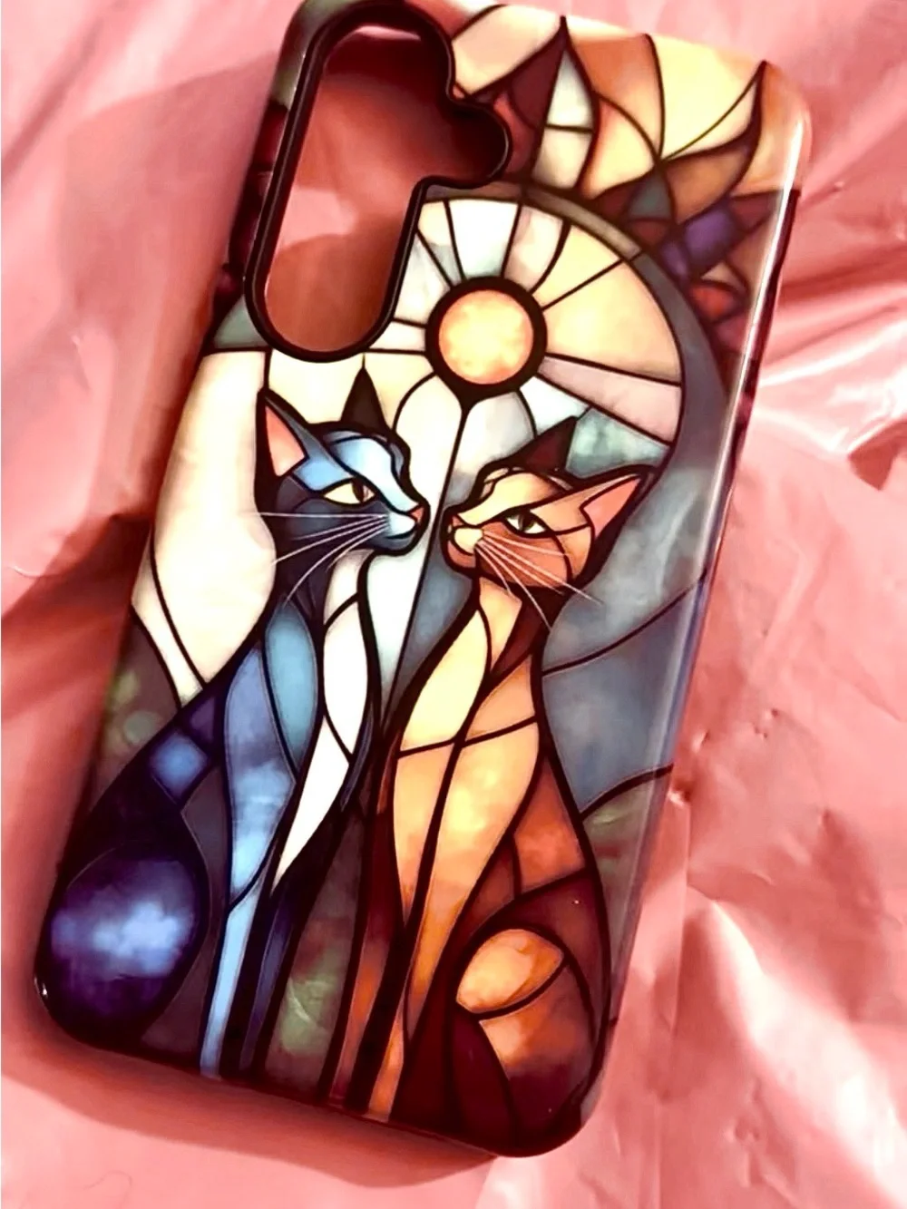 Stained Glass Cat Phone Case - Blue & Orange